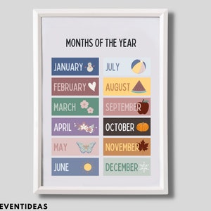 Educational Months Poster | Homeschool Printable | Classroom Poster | Months of the Year Printable | Montessori Decor | Instant Download