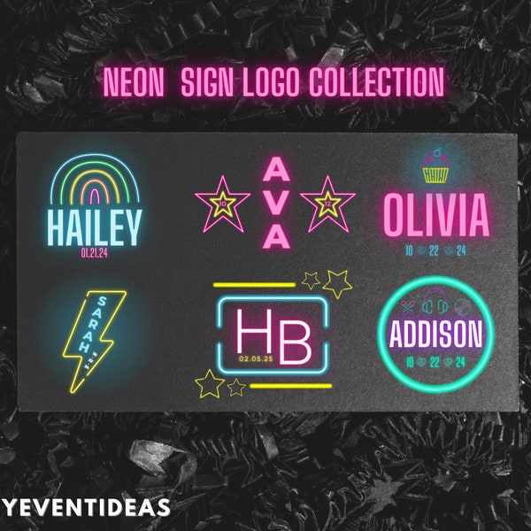 Neon Mitzvah Logo's, Bat Mitzvah Logo, Bar Mitzvah Logo, Neon Sign Mitzvah Logo, Initial Logo, Sweet 16 Logo, Party Logo