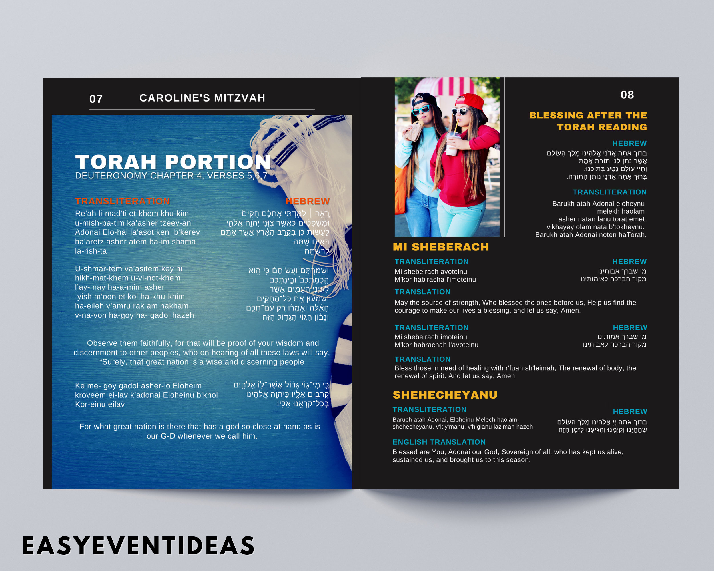 Magazine Style Mitzvah Program Prayer Booklet, Bat Mitzvah Program, Bar