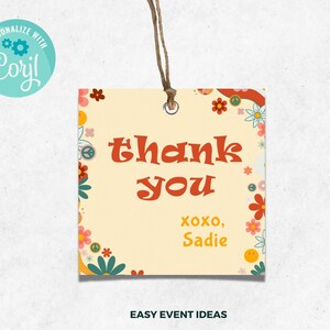Retro Birthday Gift Tag, Groovy Birthday Gift Tag, Party Hippie 70s Party Gift Tag, Editable Digital Invite Template Instant Download