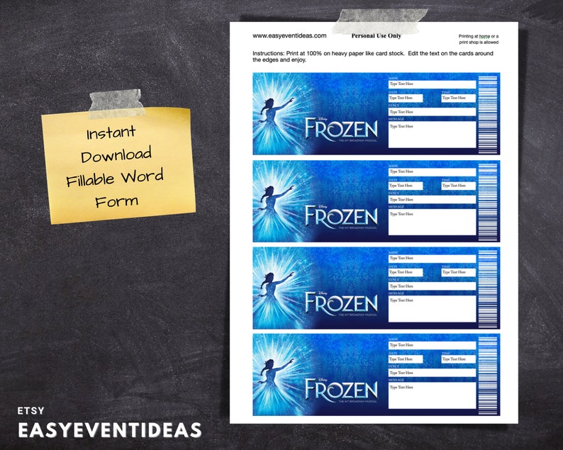 Printable Frozen the Musical Ticket Editable Frozen Tickets Musical
