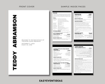 Personalized Mitzvah Prayer Booklet, Modern Minimalist Program (Digital Printable)