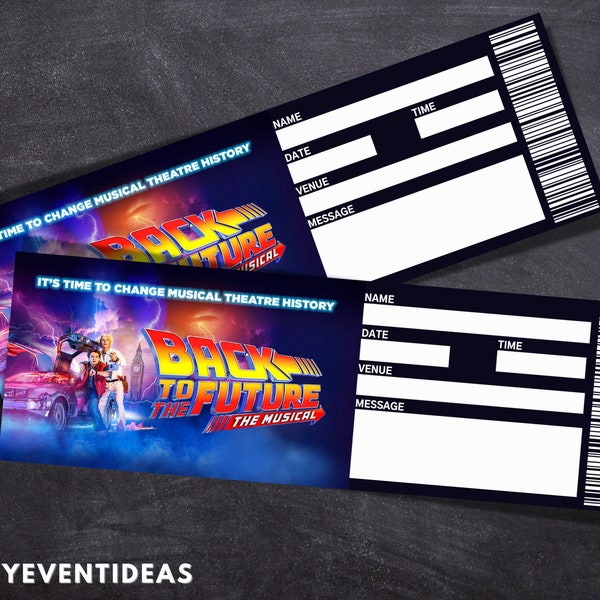 Printable Back to the Future Ticket | Editable Tickets | Musical Fake Surprise Ticket | Musical Souvenir Keep Sake | Instant Download