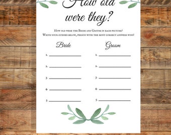 Greenery How Old Were They Bridal Shower Game, How Old Were They Rehearsal Dinner Game, Printable Game,  Instant Digital Download