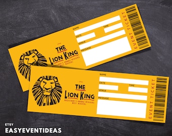 Entrada imprimible para el musical de El Rey León / Recuerdo editable (Descarga instantánea)