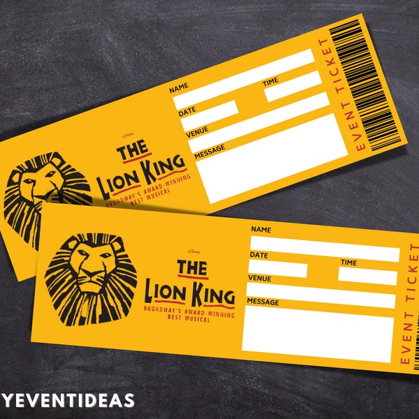 Printable Lion King Ticket | Editable Tickets | Musical Fake Surprise Ticket Lion King Souvenir Keep Sake | Instant Download