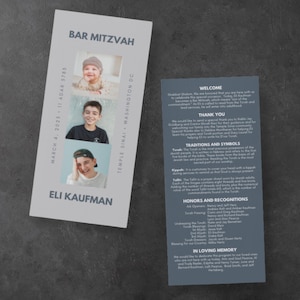 Mitzvah-program tre bilder, Bar Mitzvah, Bat Mitzvah, utskrivbar Canva-mall (digitalt)