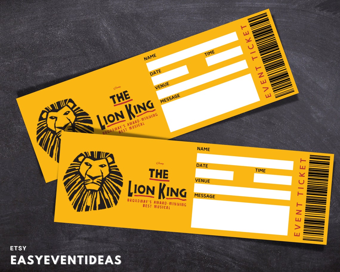 Printable Lion King Ticket Editable Lion King Tickets Etsy UK