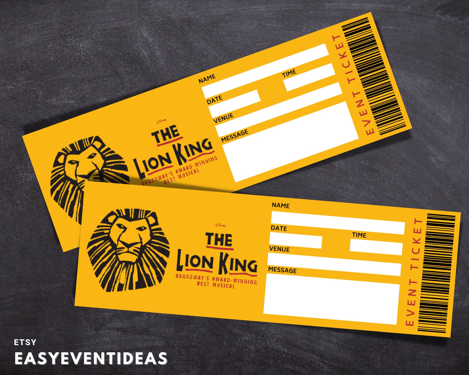 Printable Lion King Ticket Editable Lion King Tickets Etsy