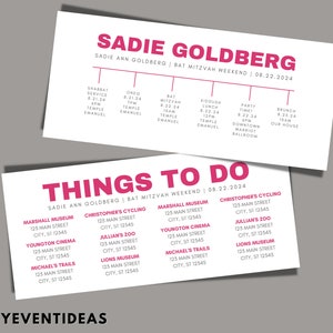 Bar Mitzvah Timeline | Bat Mitzvah Timeline | Customizable Printable |  Bar Bat Mitzvah Weekend Schedule |  Hotel Welcome Bag