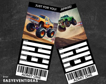 Printable Gift Monster Truck Tickets Editable Truck Show Tickets Fake Surprise Ticket Truck Souvenir Keepsake Instant Download