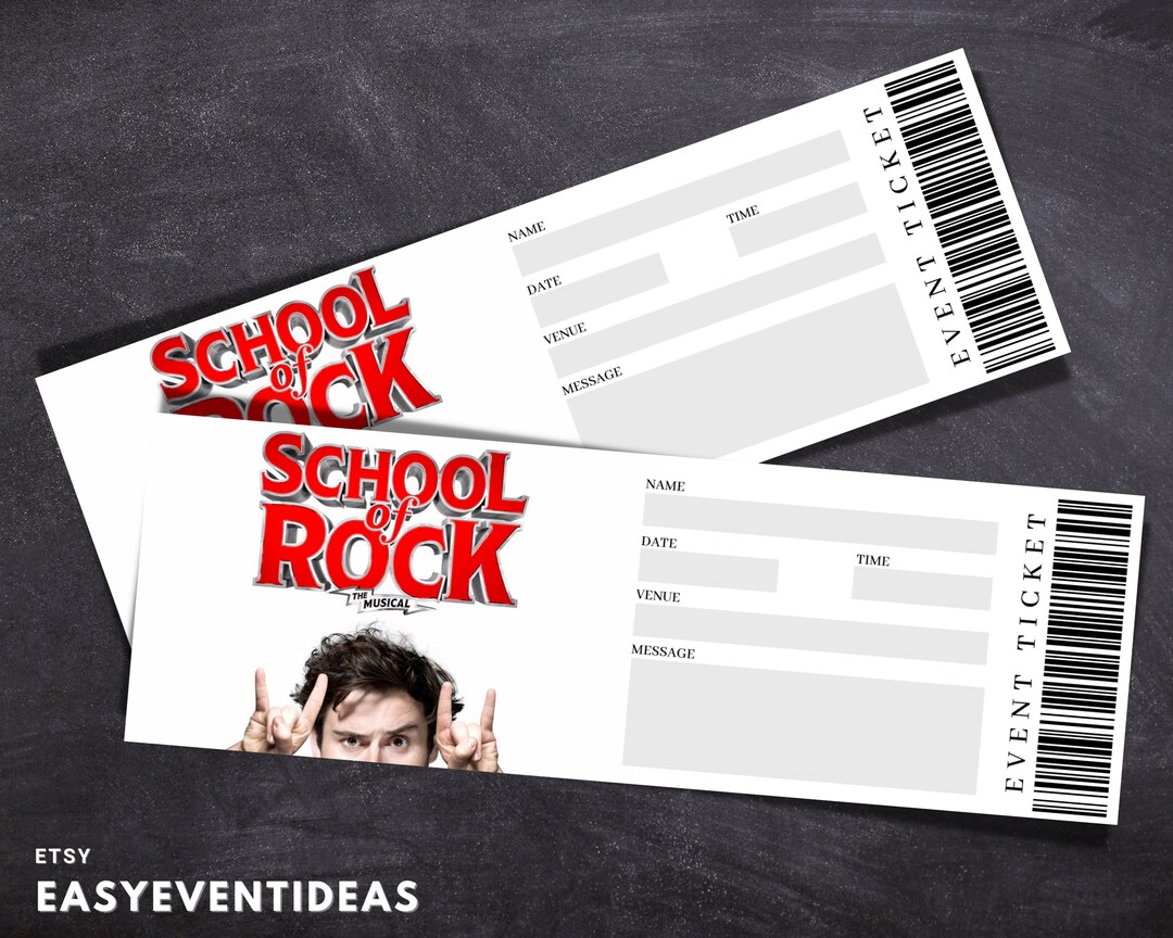 Printable School of Rock the Musical Editable School of Rock Tickets