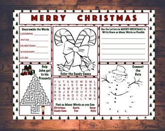 Kids Christmas Activity Printable Placemat Instant Download
