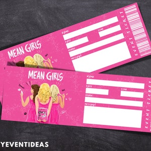 Printable Mean Girls Ticket | Bearbeitbare Mean Girls Tickets | Musikalische Fake Überraschungskarte | Souvenir Keep Sake | Sofort Download