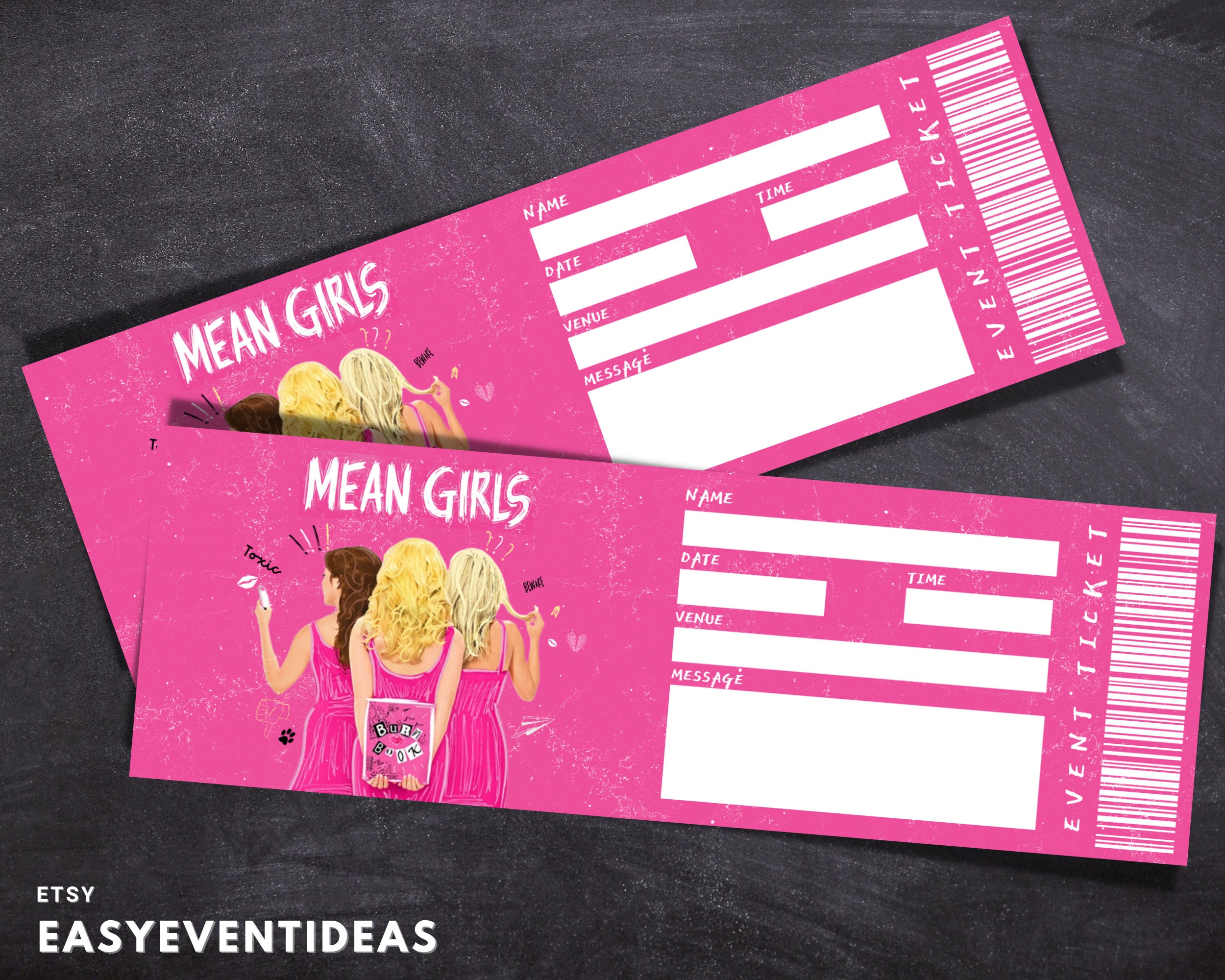 Printable Mean Girls Ticket Editable Mean Girls Tickets Musical Fake
