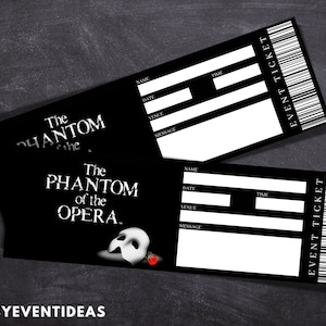 Druckbare Phantom der Oper Ticket | Bearbeitbare Tickets | Musikalische Fake Überraschungskarte | Phantom Souvenir Keep Sake | Sofort Download