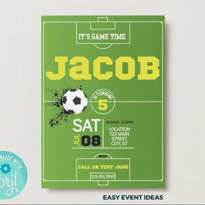 Editable Soccer Birthday Invitation, Soccer Invitation, Football Invitation, Soccer Party Personalizable Digital Download Corjl Template 5x7