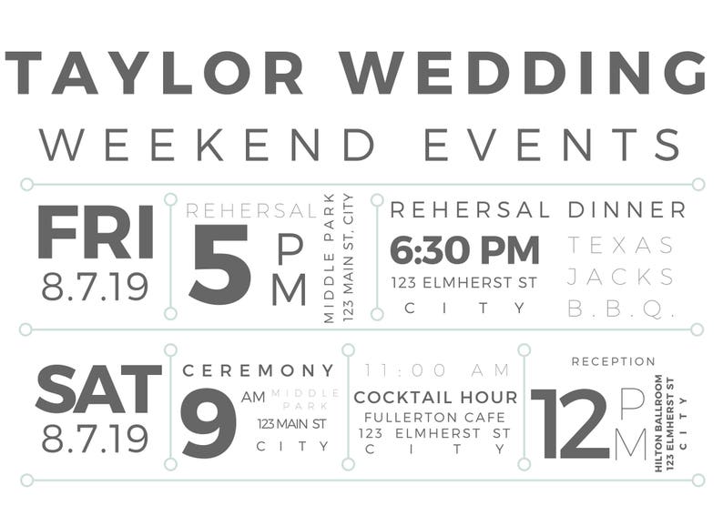 Wedding Weekend Timeline Customizable Printable 5x7 - Etsy