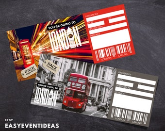 Printable London Ticket | Editable Holiday London Tickets |  Fake Surprise London Vacation Ticket | Souvenir London Keepsake | Download