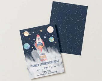 Birthday Space Invitation, Outer Space Birthday Party Invite  Editable Canva Template, Printable (Digital Download)