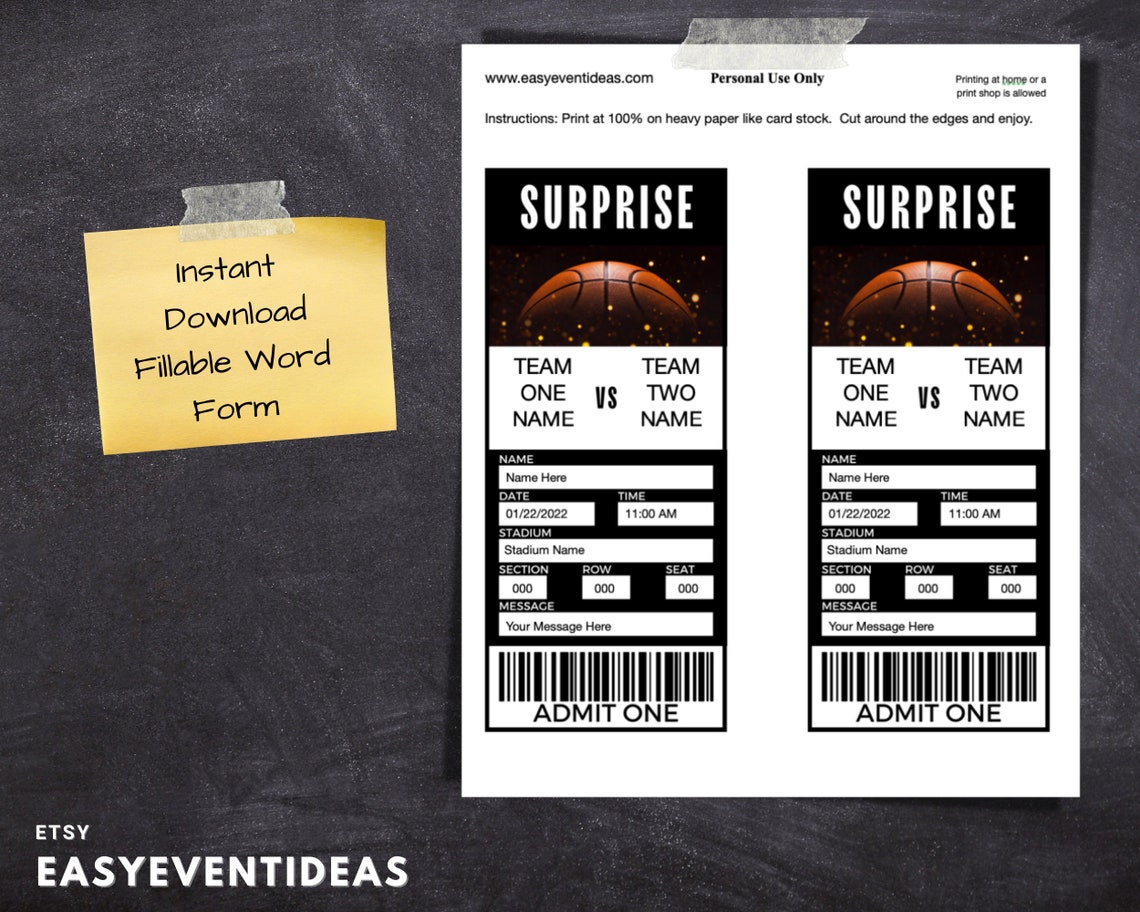 Printable Gift Basketball Tickets Editable Basketball Tickets Fake ...