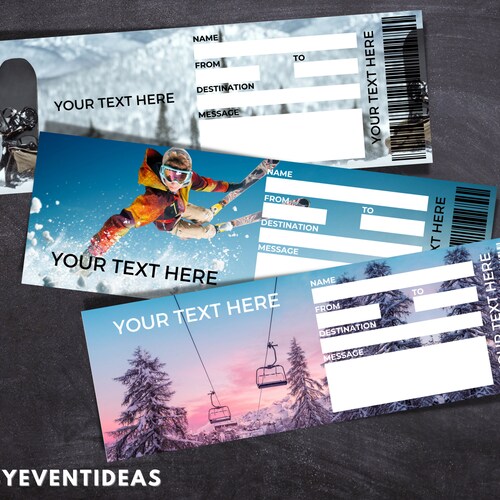 Surprise Skiing Trip Tickets Ski Ticket Download Editable | Etsy