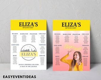 Broadway Playbill Mitzvah Seating Chart, Themed Seating (Digital or Printed)