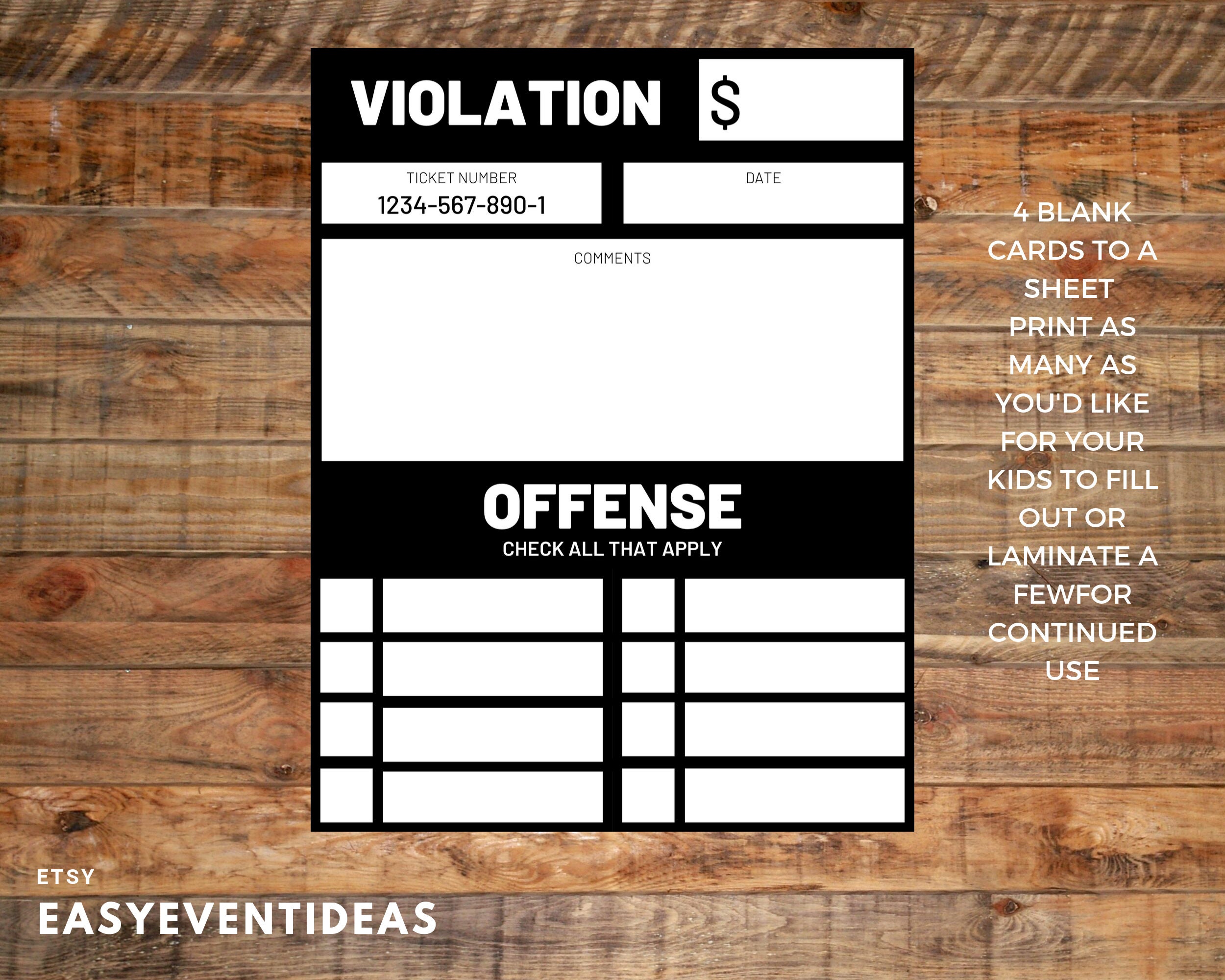 Printable Police Ticket Police Ticket Party Favor Etsy Israel