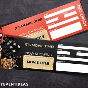 Druckbare Movie Night Ticket | BearbeitbarMovie Night Tickets | Gefälschte Überraschungskarte | Souvenir Andenken | Sofort Download