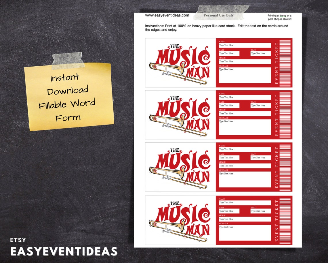 Printable Musical the Music Man Editable Music Man Tickets Musical Fake