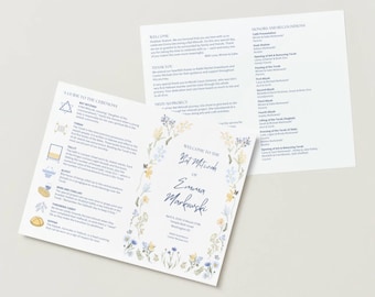 Wildflower Boho Bat Mitzvah Folded Program Mitzvah Booklet Printable Editable Canva (Digital Template)