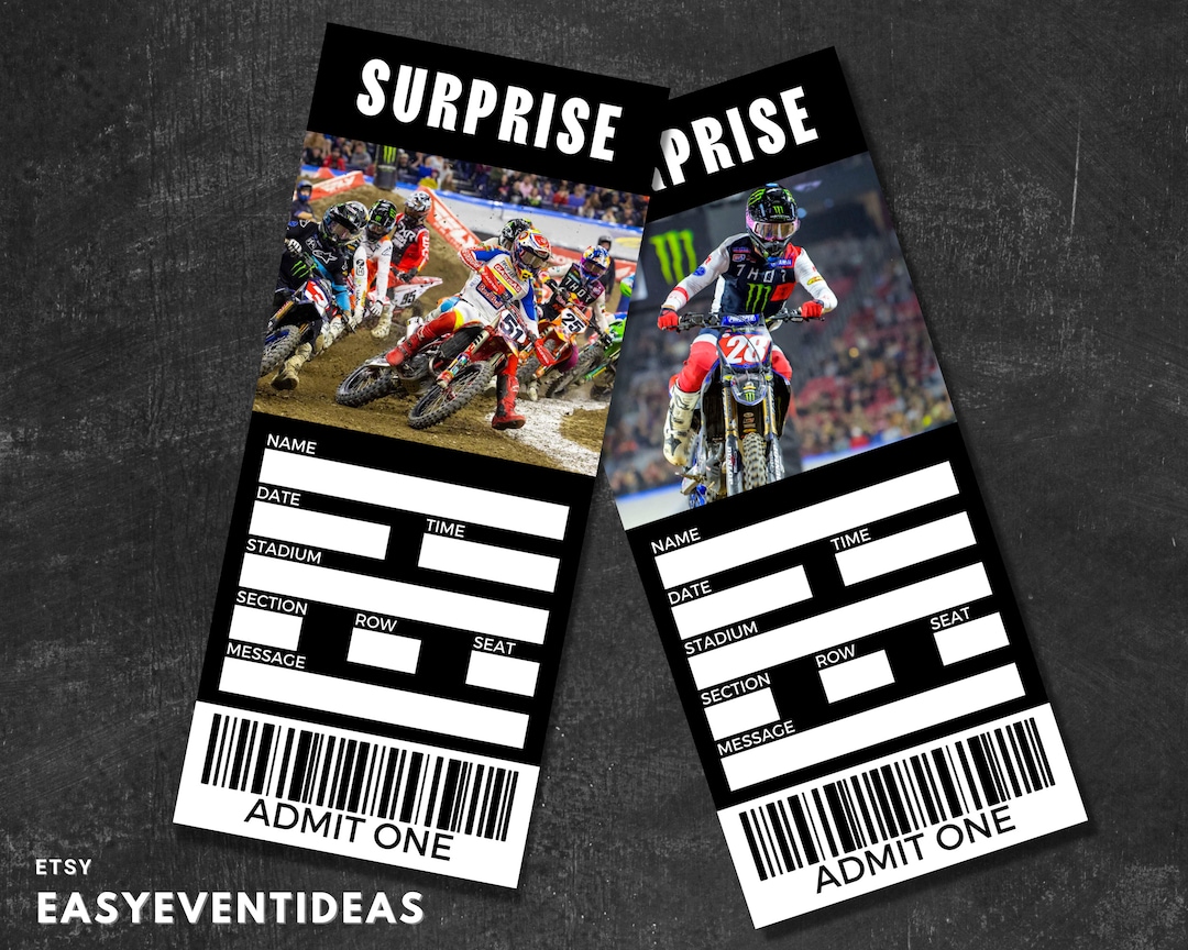 Printable Gift Motocross Tickets, Editable Motocross Tickets, Fake