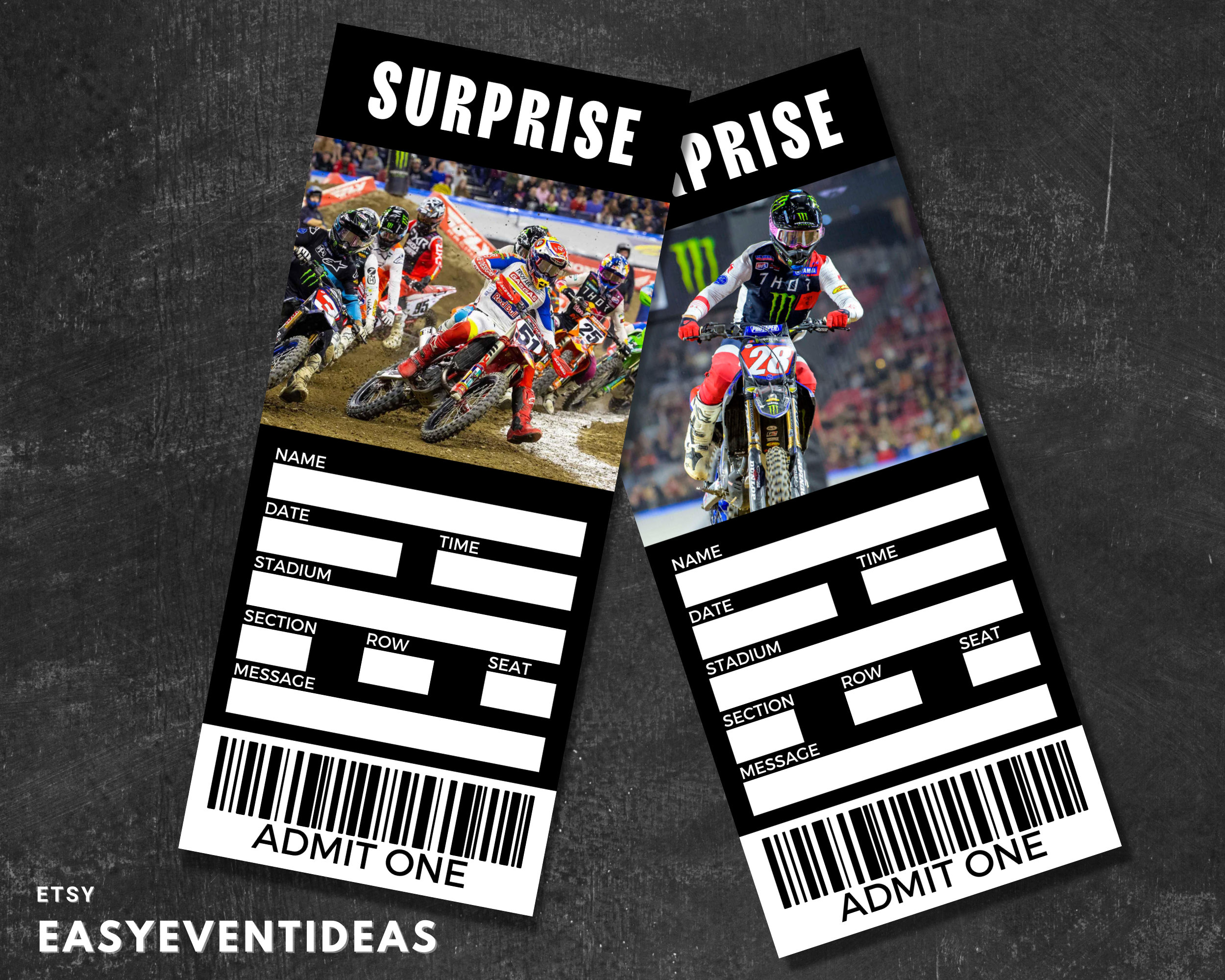 Printable Gift Motocross Tickets, Editable Motocross Tickets, Fake