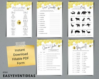 18 Bee Baby Shower Games Bundle | Bee Package Games for Baby | 18 Baby Shower Games | Editable PDF Games and Activities