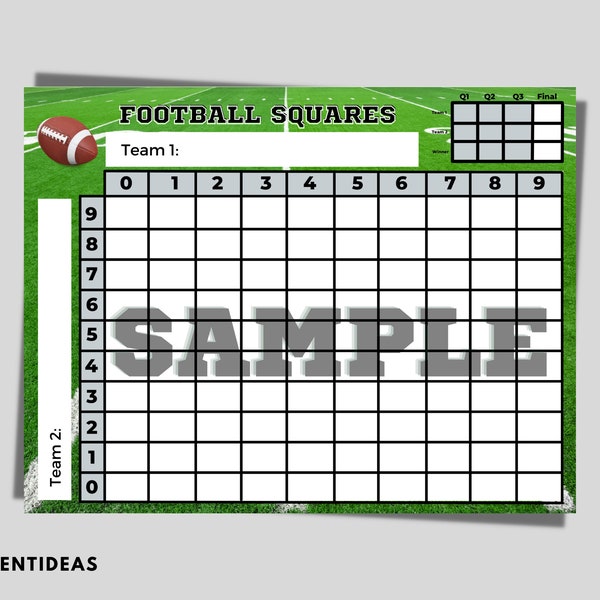 Printable Super Bowl Squares Game | Football Squares Game | Super Bowl Printable |  NFL Football Party | Four Different Versions