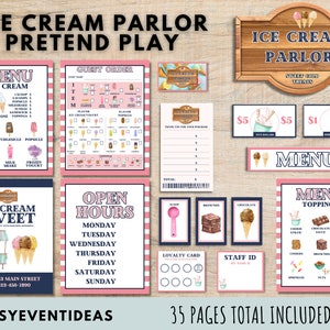 Ice Cream Parlor Pretend Play, Printable Set, Ice Cream Dramatic Play, Homeschool Activities, Preschool Activities, Instant Download