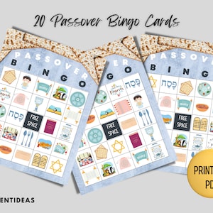 20 Printable Passover Bingo Cards | School Passover Party Game | | Passover Memory Game | Instant PDF Download | Pesach Printable's