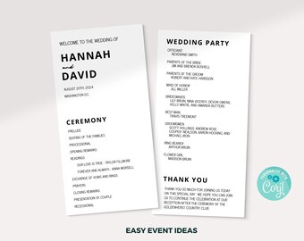 Modern Minimalist Wedding Program Template (Instant Download)