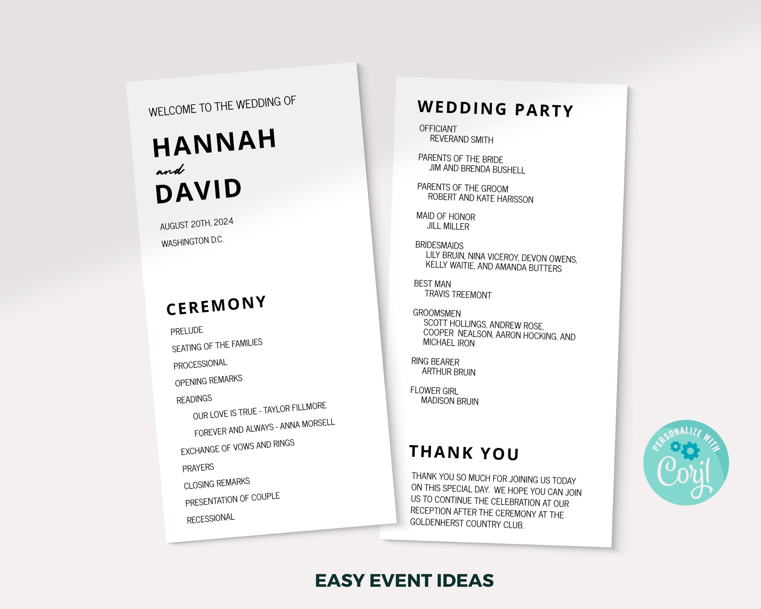 Modern Minimalist Wedding Program Template (instant Download) - Etsy