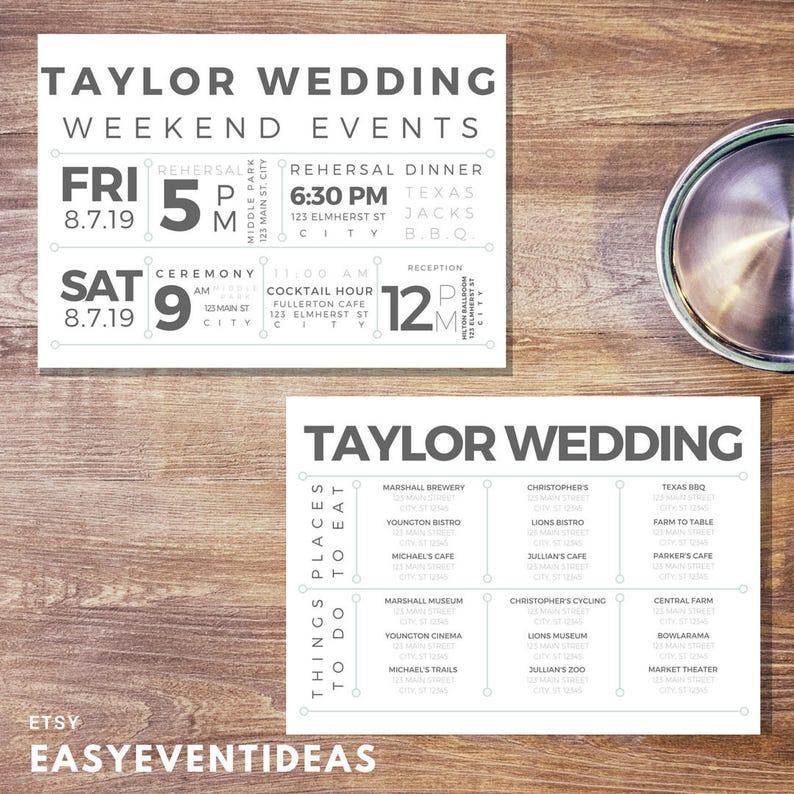 Wedding Weekend Timeline Customizable Printable 5x7 - Etsy