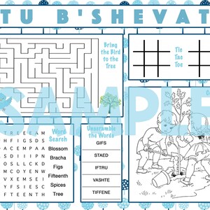 Kids Tu B&#39;shvat Activity Printable Placemat Instant Download