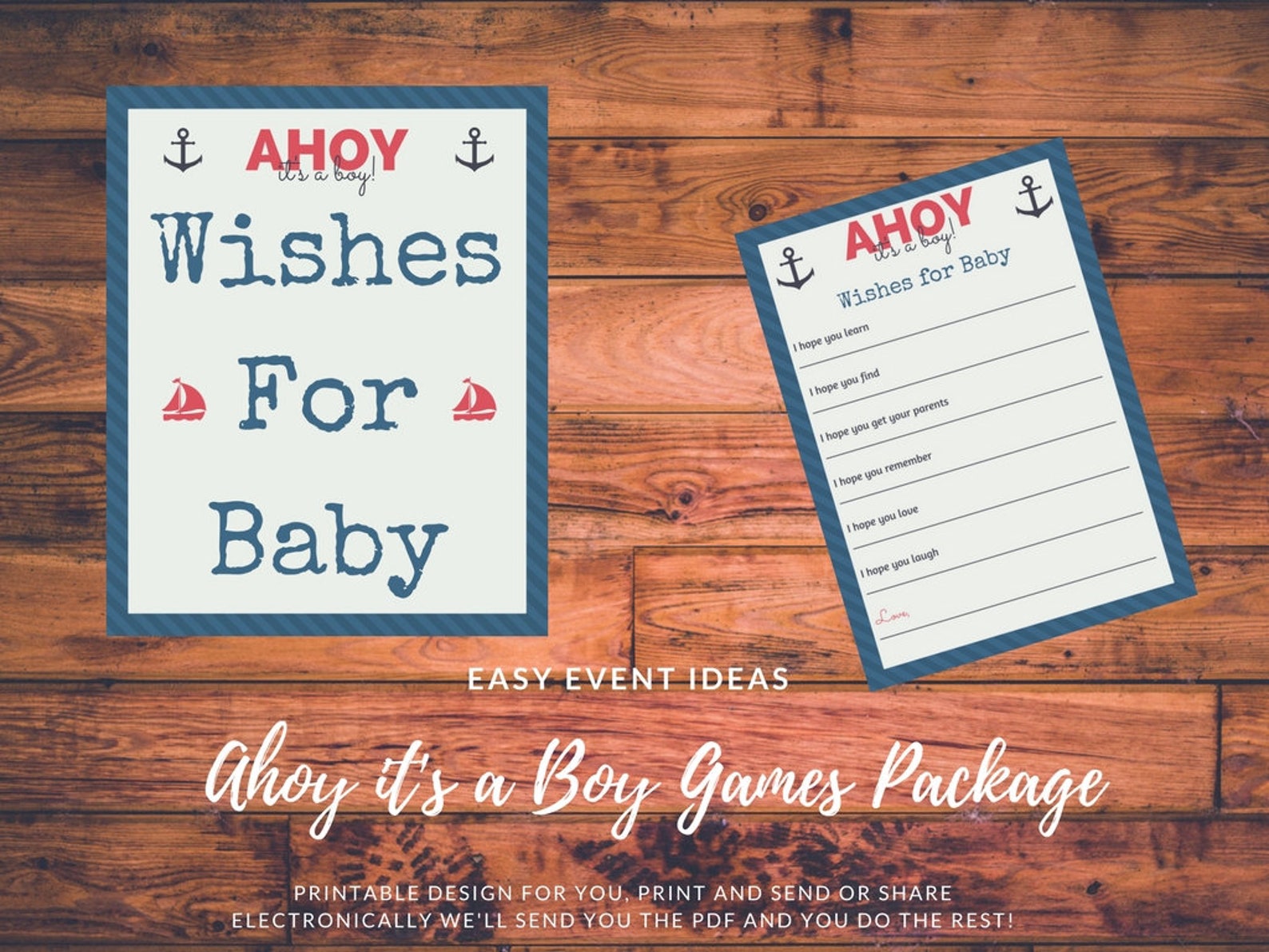 Ahoy It's a Boy Wishes for Baby Printable Cards and Sign | Etsy