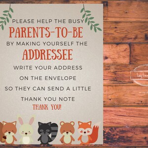 Woodland Creatures Baby Shower Address an Envelope Sign | Addressee Baby Shower Sign