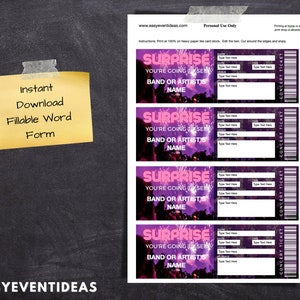 Printable Surprise Concert Ticket | Editable Tickets | Fake Surprise ...