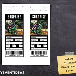 Printable Gift Monster Jam Tickets Editable Monster Jam - Etsy