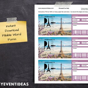 Printable Paris Ticket | Editable Holiday Paris Tickets | Surprise ...