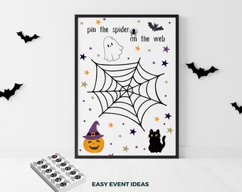 Pin the Spider Halloween Game, Kids Birthday Party (Digital Download)