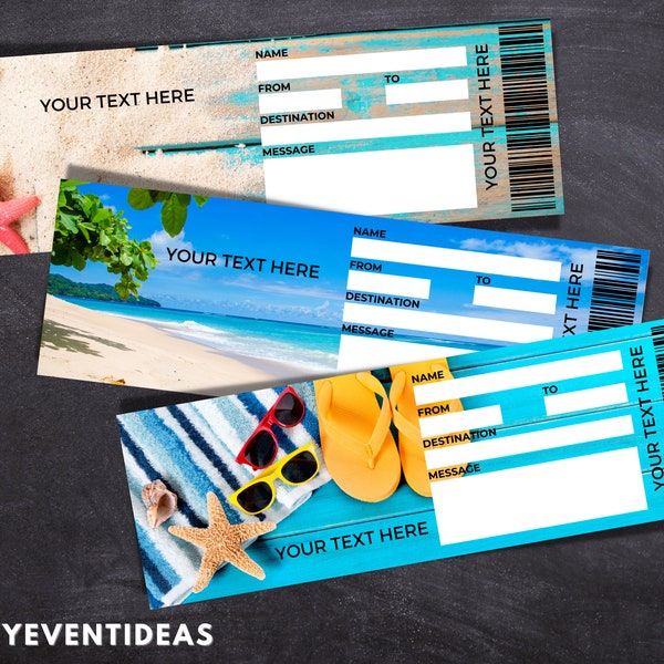 Printable Beach Trip Ticket | Editable Beach Tickets |  Fake Surprise Beach Vacation Ticket |  Souvenir Keepsake | Instant Download |