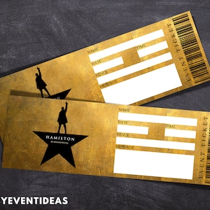 Druckbares Hamilton Ticket | Bearbeitbare Hamilton Tickets | Musikalische Fake Überraschungskarte | Hamilton Souvenir Keep Sake | Sofort Download
