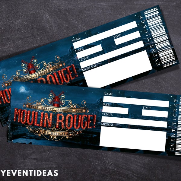 Printable Moulin Rouge Ticket | Editable Moulin Rouge Tickets | Musical Fake Surprise Ticket | Souvenir Keep Sake | Instant Download